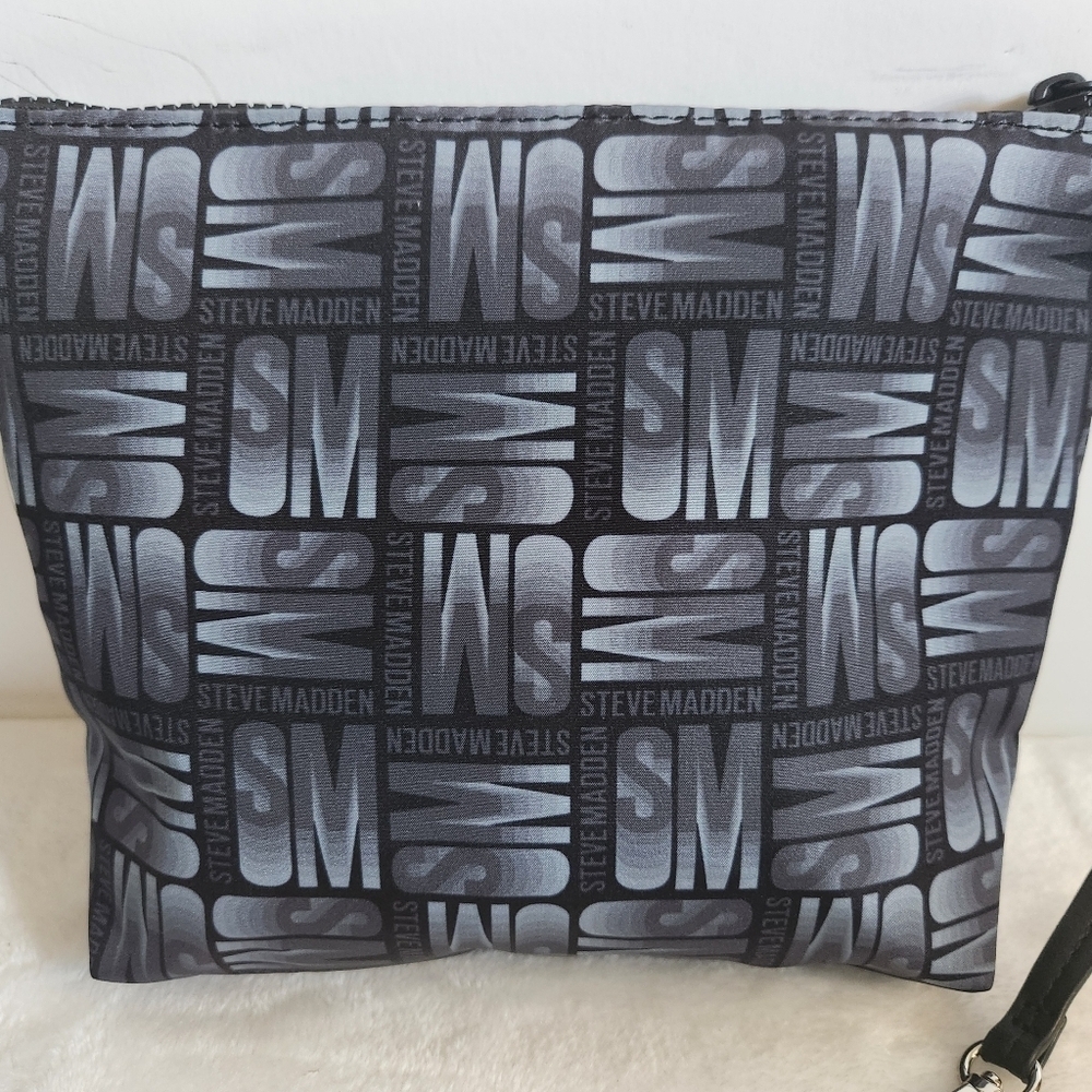 Steve Madden Black Gray Monogram Logo Pouch Bag - Picture 3 of 8